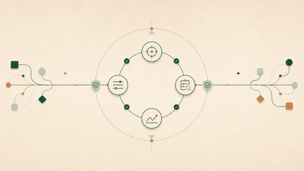 A controlled four-phase AI pilot loop operates within a safe boundary while business workflows continue